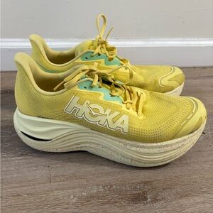 Hoka Yellow and Mint Performance Running Shoes